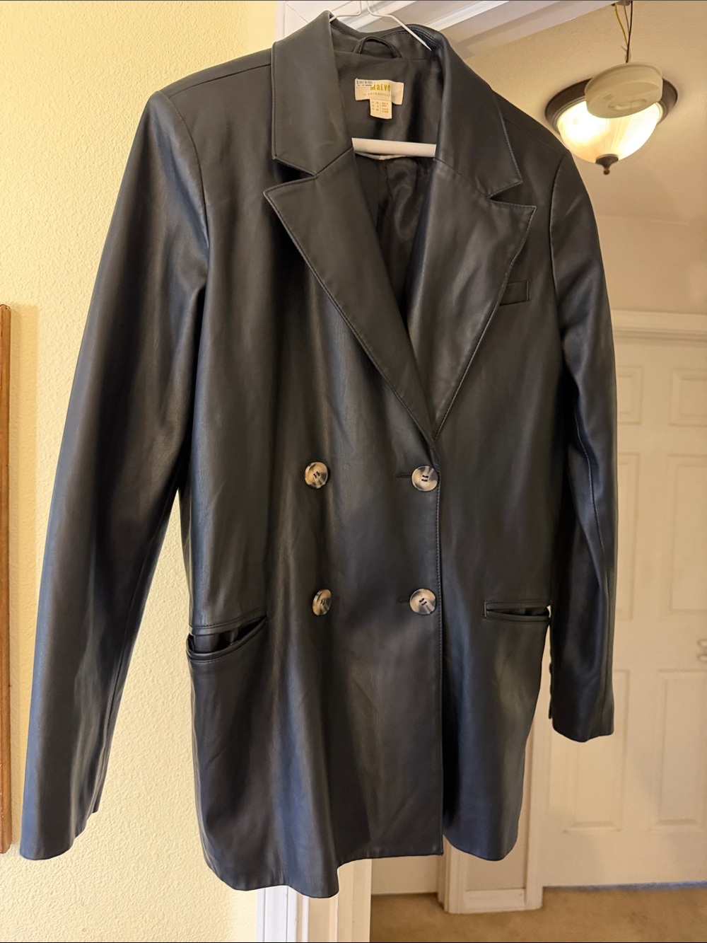 Maeve Oversized Black Double-Breasted Faux Leather Blazer